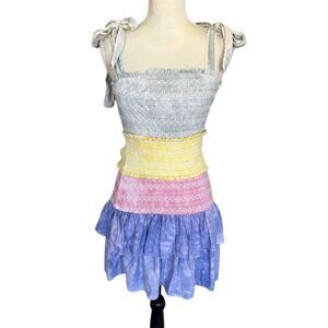 Free The Roses Women's XS Cotton Multicolor Smocked Tiered Midi Dress